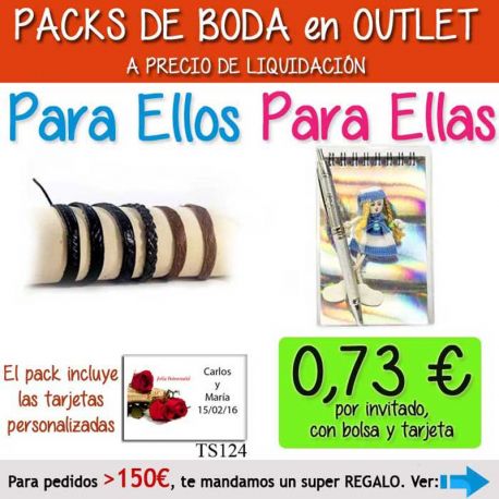 Pack “Super-Ahorro” de regalos Bodas en Outlet, con bolsas y tarjetas