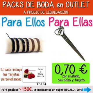 Pack “Super-Ahorro” de regalos Bodas en Outlet, con bolsas y tarjetas