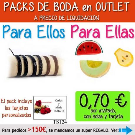 Pack “Super-Ahorro” de regalos Bodas en Outlet, con bolsas y tarjetas