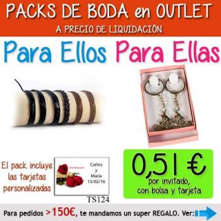 Pack “Super-Ahorro” de regalos Bodas en Outlet, con bolsas y tarjetas