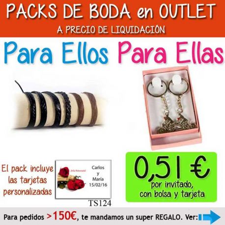 Pack “Super-Ahorro” de regalos Bodas en Outlet, con bolsas y tarjetas