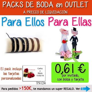 Pack “Super-Ahorro” de regalos Bodas en Outlet, con bolsas y tarjetas
