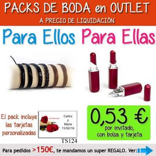 Pack “Super-Ahorro” de regalos Bodas en Outlet, con bolsas y tarjetas