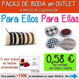 Pack “Super-Ahorro” de regalos Bodas en Outlet, con bolsas y tarjetas