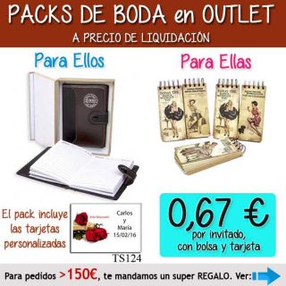 Pack “Super-Ahorro” de regalos Bodas en Outlet, con bolsas y tarjetas