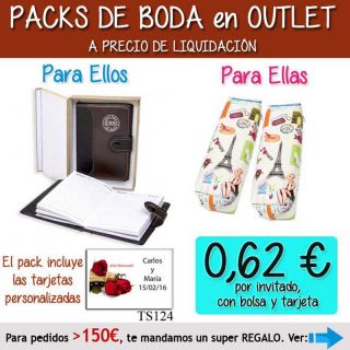 Pack “Super-Ahorro” de regalos Bodas en Outlet, con bolsas y tarjetas
