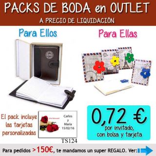 Pack “Super-Ahorro” de regalos Bodas en Outlet, con bolsas y tarjetas