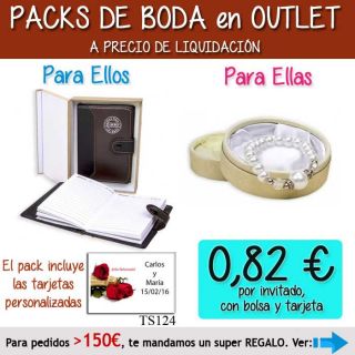 Pack “Super-Ahorro” de regalos Bodas en Outlet, con bolsas y tarjetas