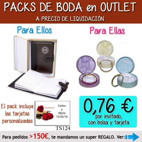 Pack “Super-Ahorro” de regalos Bodas en Outlet, con bolsas y tarjetas
