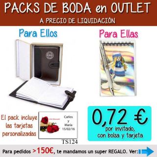 Pack “Super-Ahorro” de regalos Bodas en Outlet, con bolsas y tarjetas