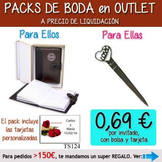 Pack “Super-Ahorro” de regalos Bodas en Outlet, con bolsas y tarjetas