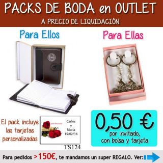 Pack “Super-Ahorro” de regalos Bodas en Outlet, con bolsas y tarjetas