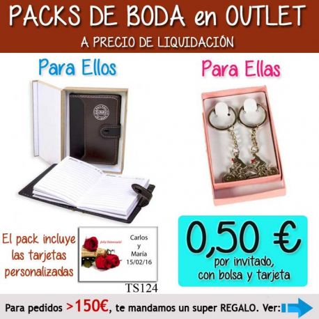 Pack “Super-Ahorro” de regalos Bodas en Outlet, con bolsas y tarjetas