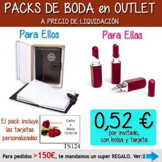 Pack “Super-Ahorro” de regalos Bodas en Outlet, con bolsas y tarjetas