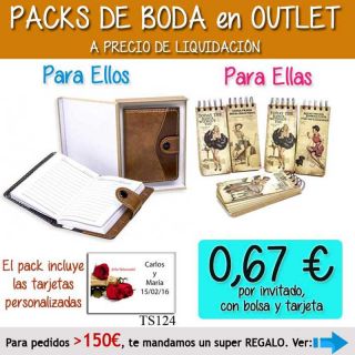 Pack “Super-Ahorro” de regalos Bodas en Outlet, con bolsas y tarjetas