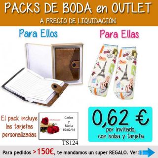 Pack “Super-Ahorro” de regalos Bodas en Outlet, con bolsas y tarjetas