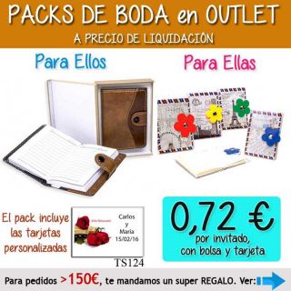 Pack “Super-Ahorro” de regalos Bodas en Outlet, con bolsas y tarjetas