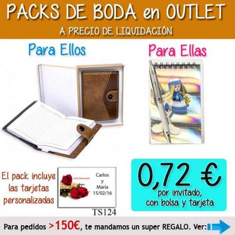 Pack “Super-Ahorro” de regalos Bodas en Outlet, con bolsas y tarjetas