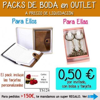 Pack “Super-Ahorro” de regalos Bodas en Outlet, con bolsas y tarjetas