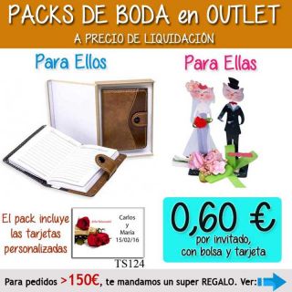 Pack “Super-Ahorro” de regalos Bodas en Outlet, con bolsas y tarjetas