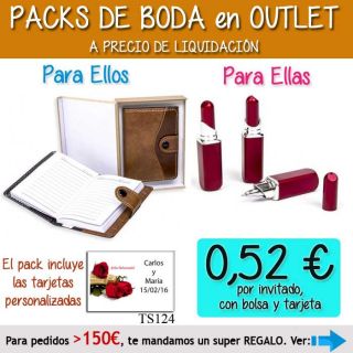 Pack “Super-Ahorro” de regalos Bodas en Outlet, con bolsas y tarjetas