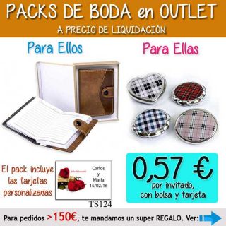 Pack “Super-Ahorro” de regalos Bodas en Outlet, con bolsas y tarjetas