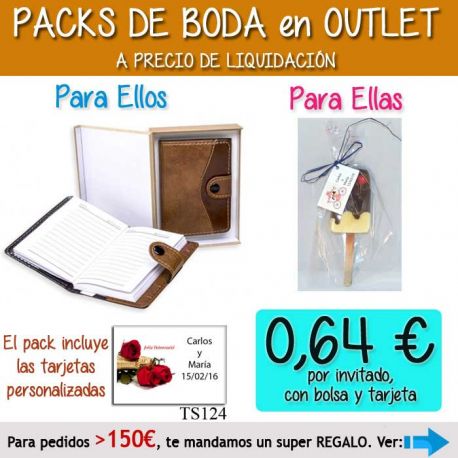 Pack “Super-Ahorro” de regalos Bodas en Outlet, con bolsas y tarjetas