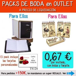 Pack “Super-Ahorro” de regalos Bodas en Outlet, con bolsas y tarjetas