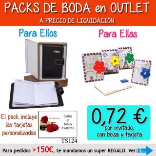 Pack “Super-Ahorro” de regalos Bodas en Outlet, con bolsas y tarjetas