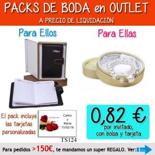 Pack “Super-Ahorro” de regalos Bodas en Outlet, con bolsas y tarjetas