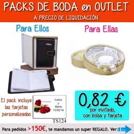 Pack “Super-Ahorro” de regalos Bodas en Outlet, con bolsas y tarjetas