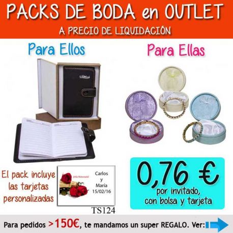 Pack “Super-Ahorro” de regalos Bodas en Outlet, con bolsas y tarjetas