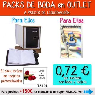 Pack “Super-Ahorro” de regalos Bodas en Outlet, con bolsas y tarjetas