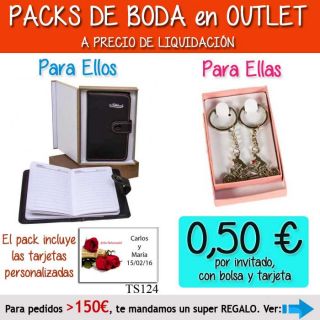 Pack “Super-Ahorro” de regalos Bodas en Outlet, con bolsas y tarjetas