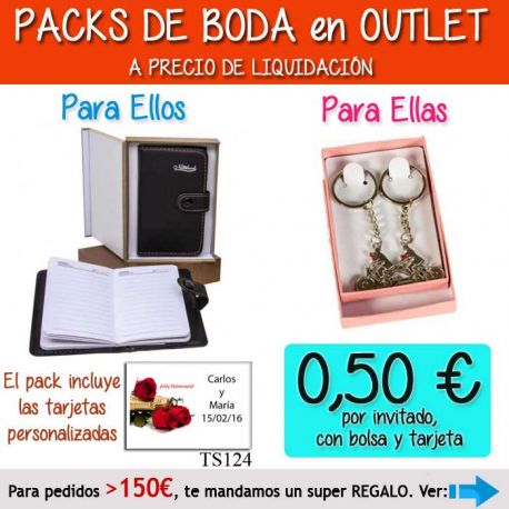 Pack “Super-Ahorro” de regalos Bodas en Outlet, con bolsas y tarjetas