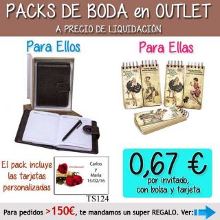 Pack “Super-Ahorro” de regalos Bodas en Outlet, con bolsas y tarjetas