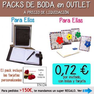 Pack “Super-Ahorro” de regalos Bodas en Outlet, con bolsas y tarjetas