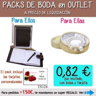 Pack “Super-Ahorro” de regalos Bodas en Outlet, con bolsas y tarjetas
