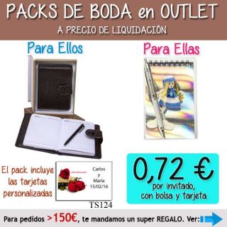 Pack “Super-Ahorro” de regalos Bodas en Outlet, con bolsas y tarjetas