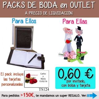 Pack “Super-Ahorro” de regalos Bodas en Outlet, con bolsas y tarjetas