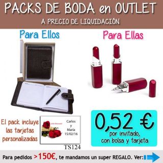Pack “Super-Ahorro” de regalos Bodas en Outlet, con bolsas y tarjetas