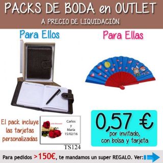 Pack “Super-Ahorro” de regalos Bodas en Outlet, con bolsas y tarjetas