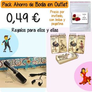 Pack “Super-Ahorro” de regalos Bodas en Outlet, con bolsas y tarjetas