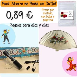 Pack “Super-Ahorro” de regalos Bodas en Outlet, con bolsas y tarjetas