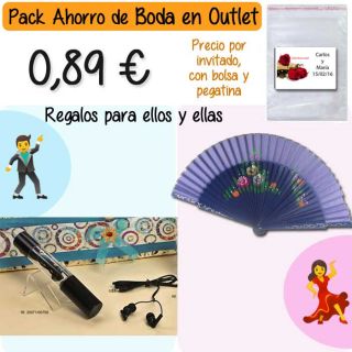 Pack “Super-Ahorro” de regalos Bodas en Outlet, con bolsas y tarjetas