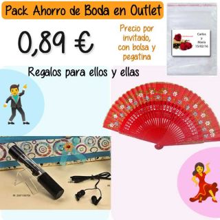 Pack “Super-Ahorro” de regalos Bodas en Outlet, con bolsas y tarjetas