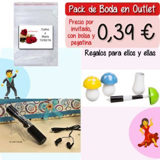 Pack “Super-Ahorro” de regalos Bodas en Outlet, con bolsas y tarjetas
