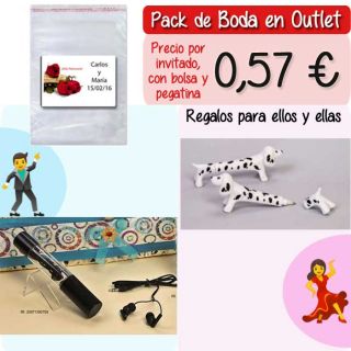 Pack “Super-Ahorro” de regalos Bodas en Outlet, con bolsas y tarjetas