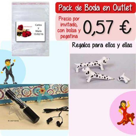 Pack “Super-Ahorro” de regalos Bodas en Outlet, con bolsas y tarjetas
