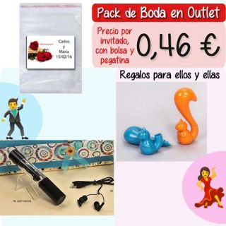 Pack “Super-Ahorro” de regalos Bodas en Outlet, con bolsas y tarjetas